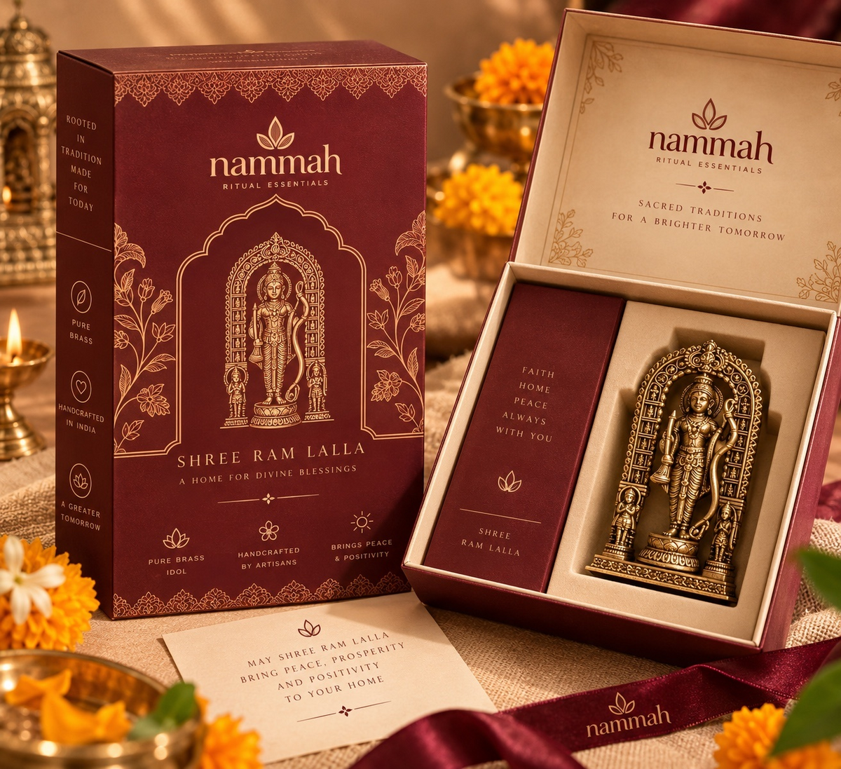 Ram Lalla brass murti, 3.5 inch, for home mandir and puja, Nammah Rituals