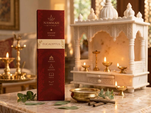 Eucalyptus dhoop sticks box standing upright