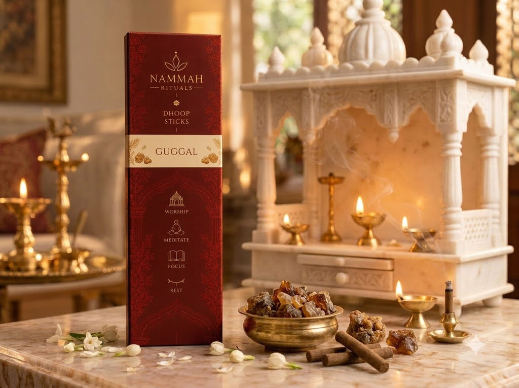 Guggal dhoop sticks box with ceramic stand, Nammah Rituals
