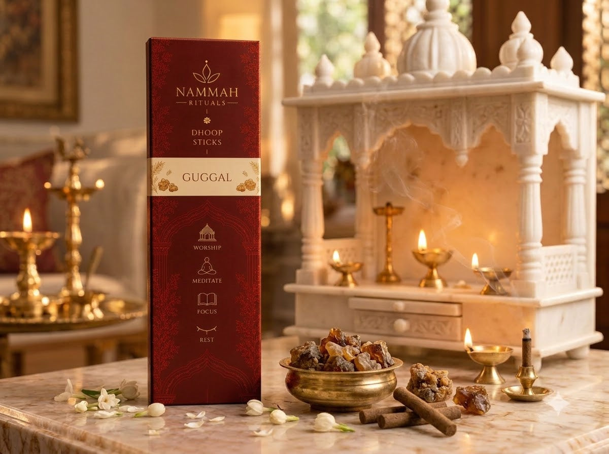 Guggal dhoop sticks box with ceramic stand, Nammah Rituals
