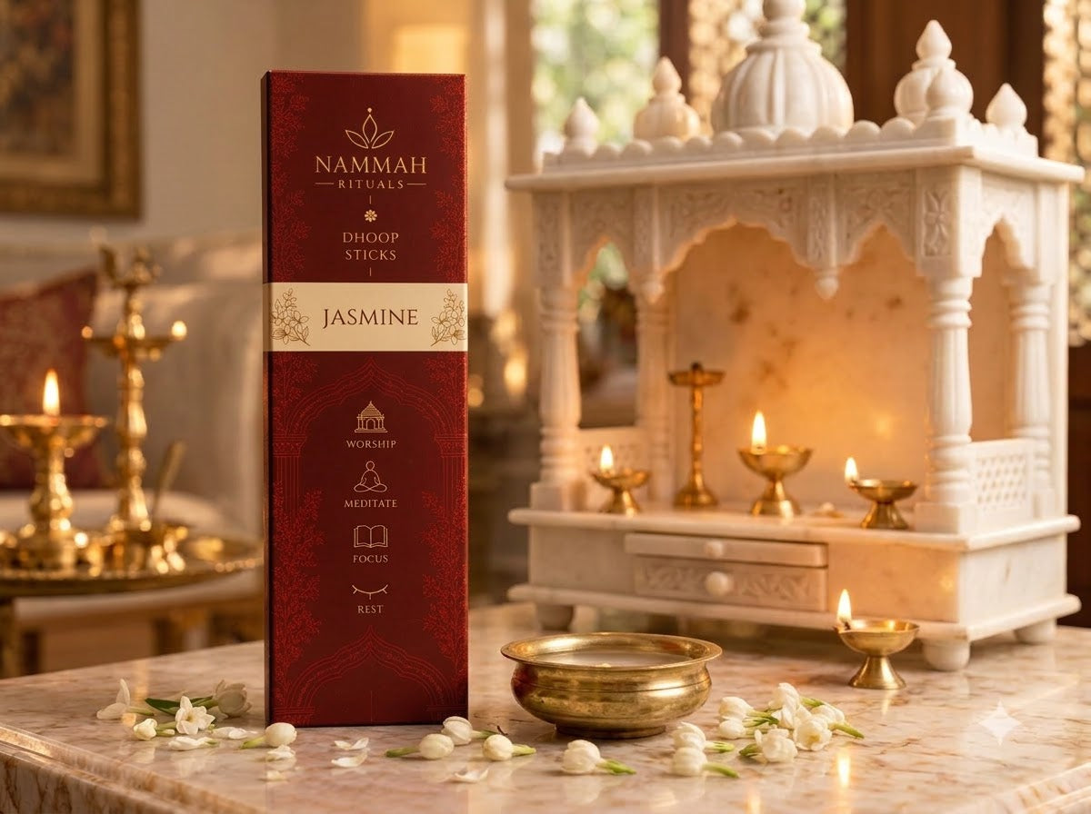 Jasmine dhoop sticks box with ceramic stand, Nammah Rituals