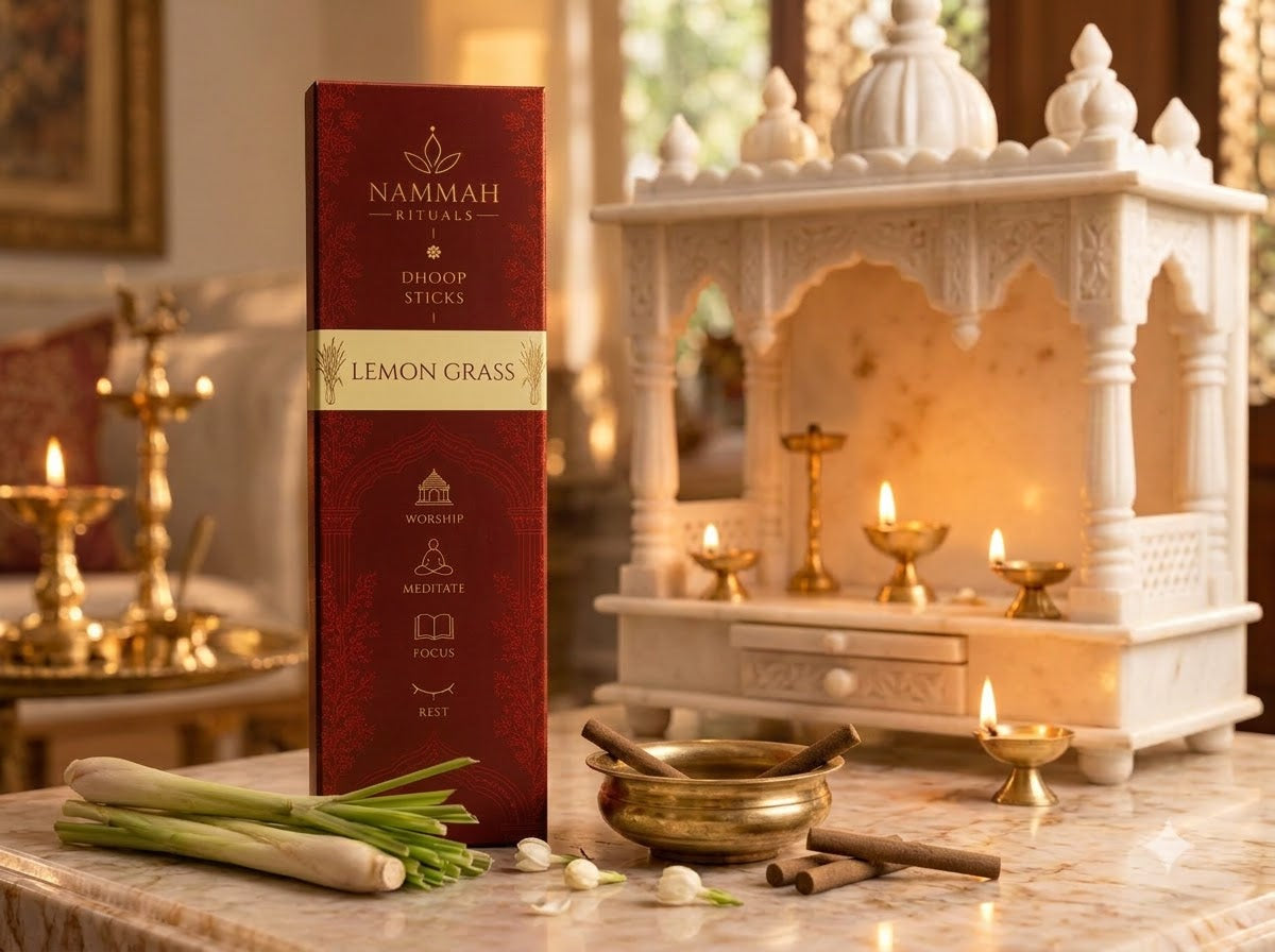 Lemon Grass dhoop sticks box display, Nammah Rituals