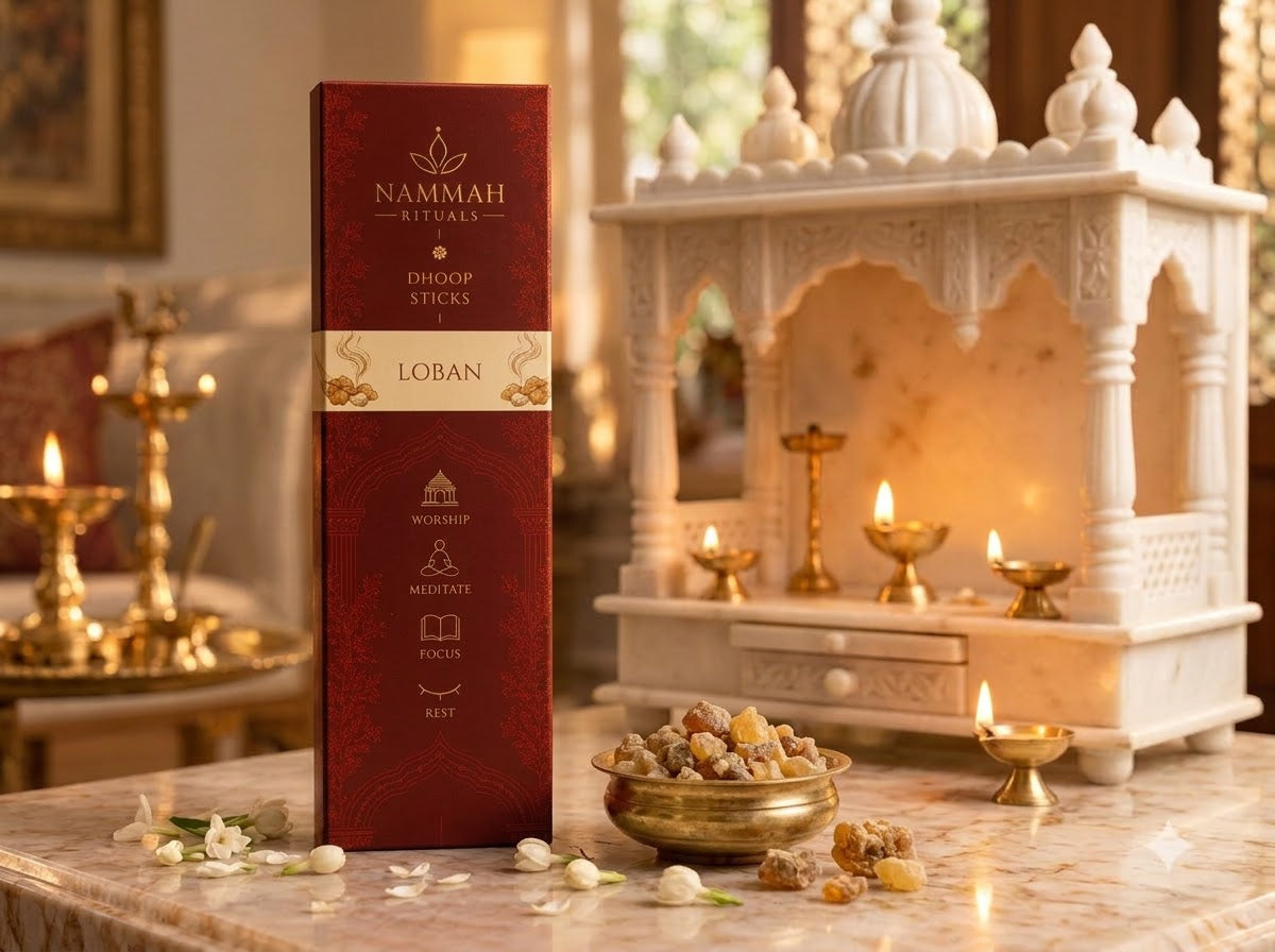 Loban dhoop sticks box with ceramic stand, Nammah Rituals