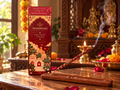 Rose Oud smudged incense stick burning at golden hour with rose petals nearby