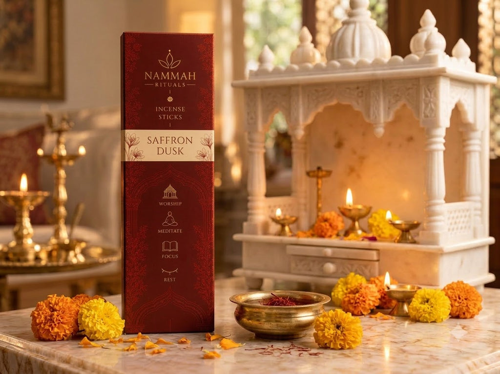 Saffron Dusk kesar chandan incense stick, close-up
