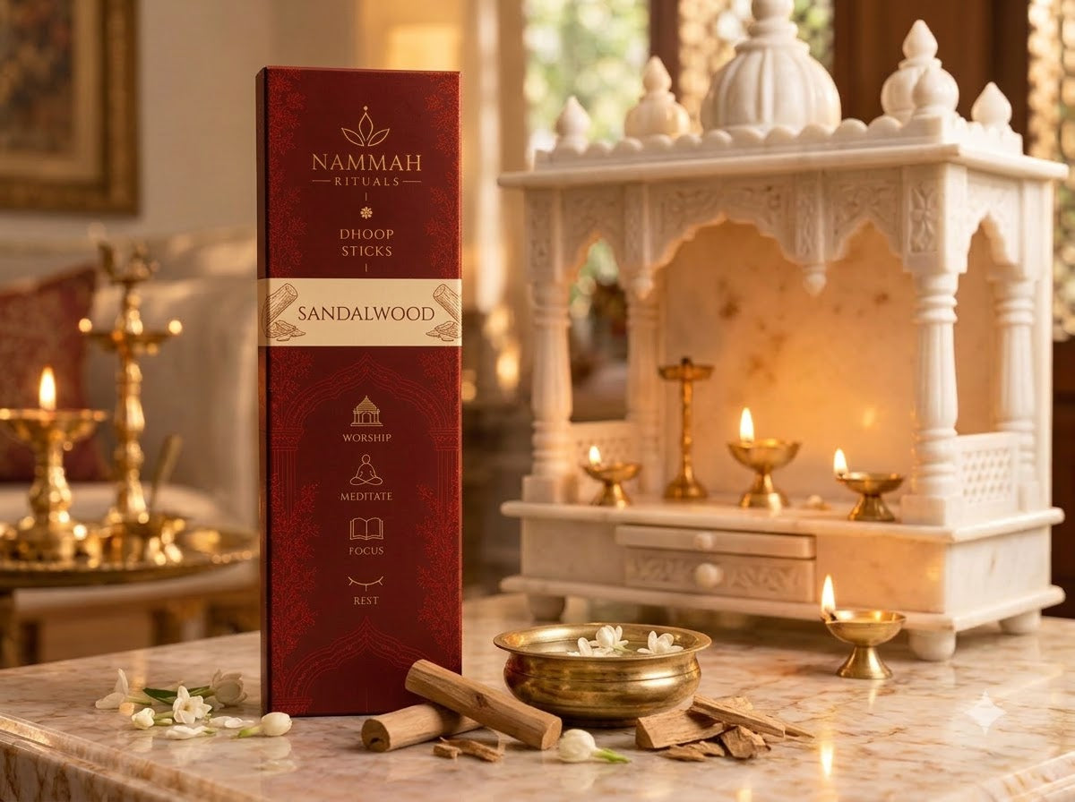 Sandalwood dhoop sticks box with ceramic stand, Nammah Rituals
