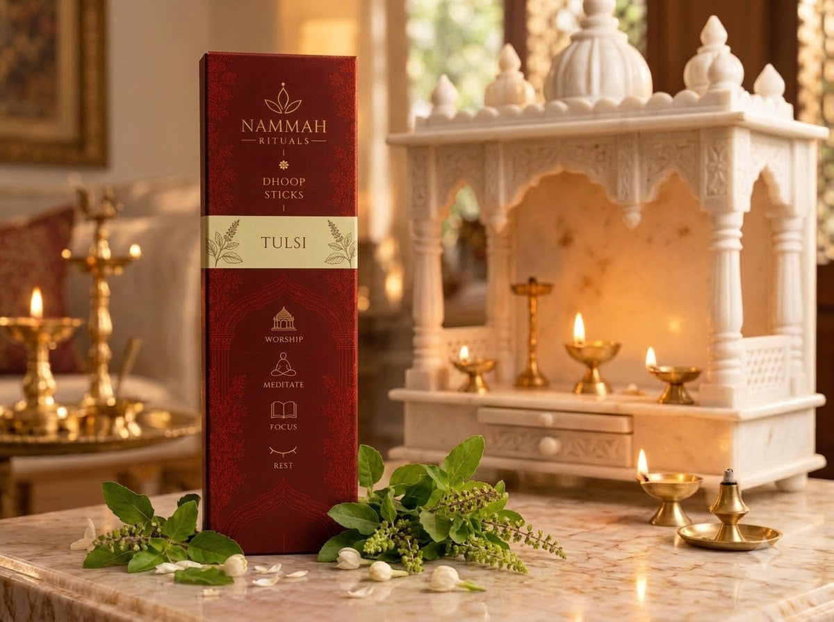 Tulsi dhoop sticks box with ceramic stand, Nammah Rituals