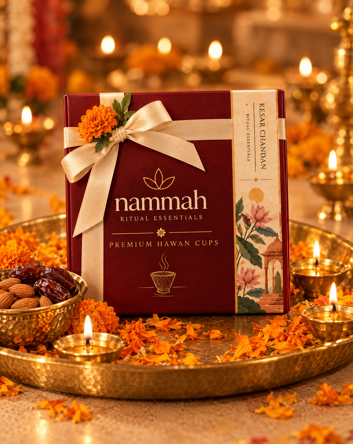 Kesar Chandan hawan cup burning during home puja