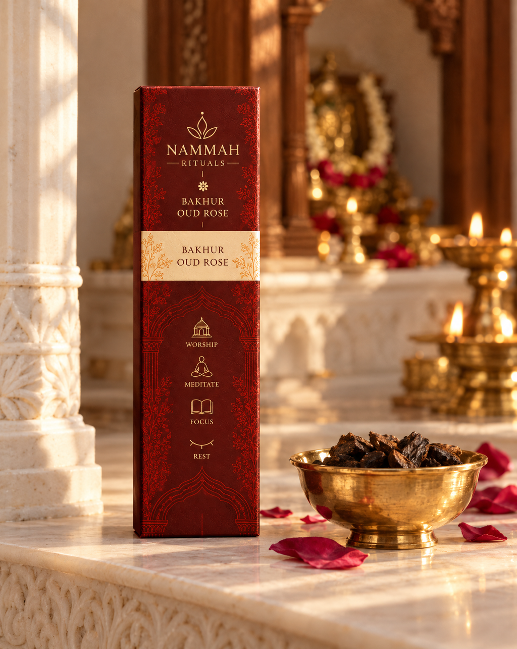 Black Oud smudged incense sticks packaging on a dark background