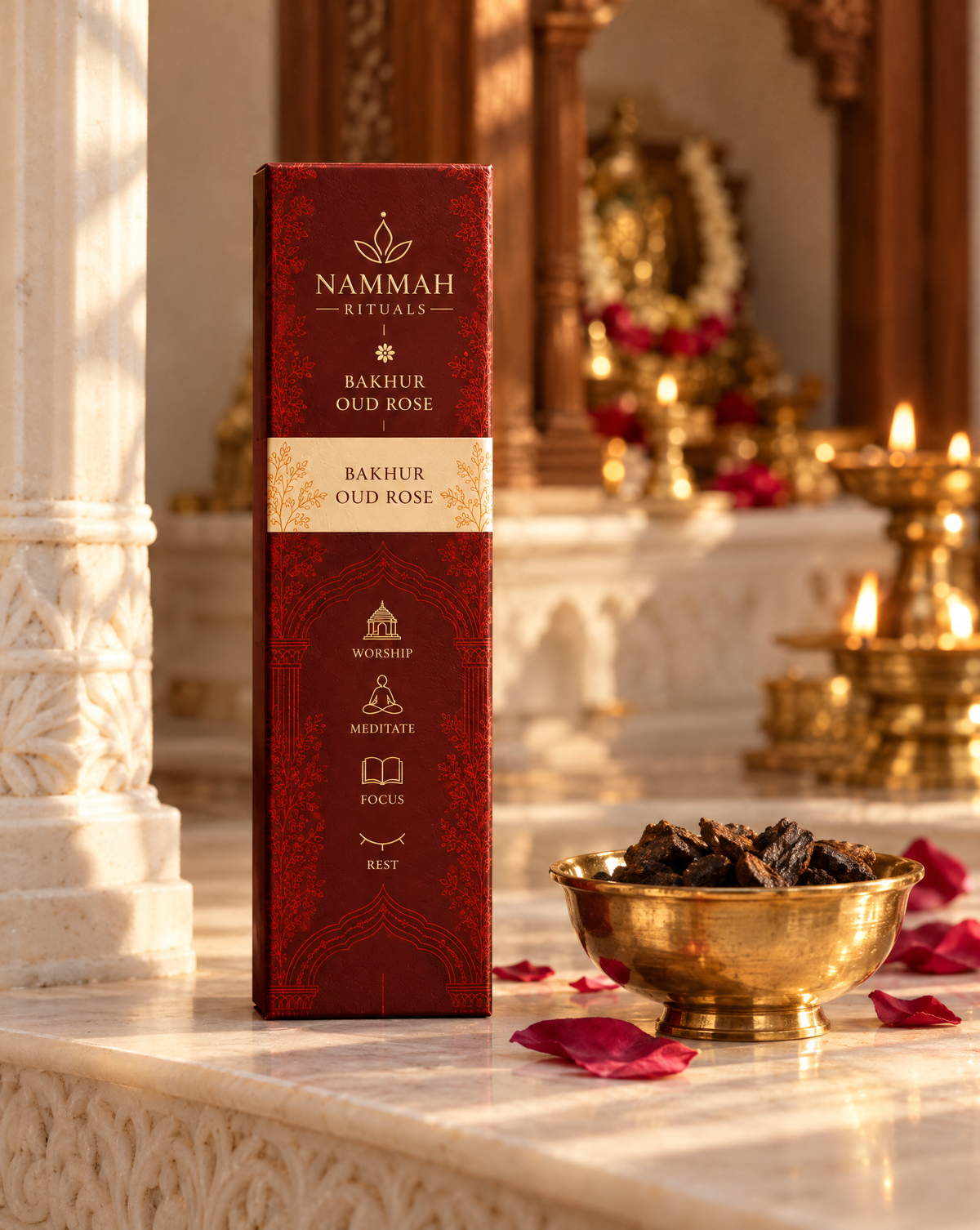 Black Oud smudged incense sticks packaging on a dark background