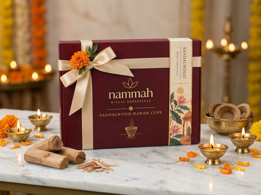 Sandalwood hawan cups box with ceramic holder, Nammah Rituals